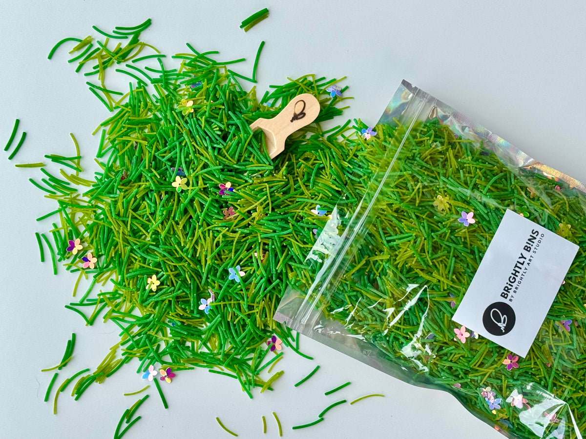 Brightly Bins "Meadow Mix" Spring Grass Pasta Sensory Filler