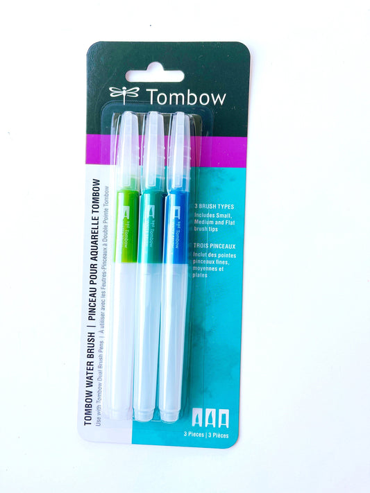 Tombow Waterbrush, 3 pack: Small, Medium, Flat Brush Set